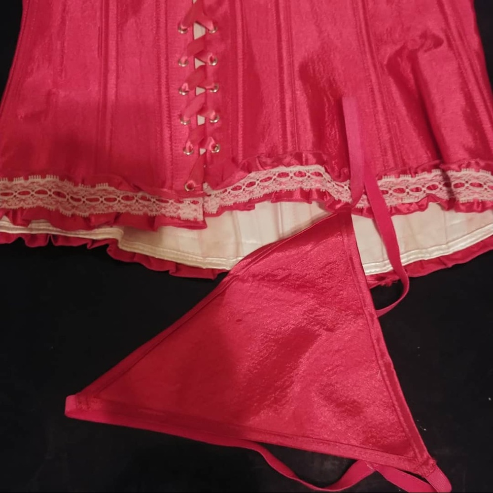 Hot pink and white corset with matching thong